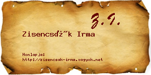 Zisencsák Irma névjegykártya